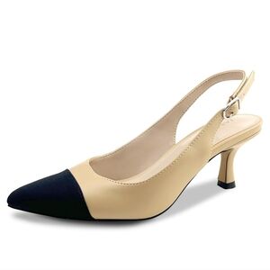IAMQOO Slingback Kitten Heel Pump Casual Dressy Beige Black Wedding Party Shoe 9